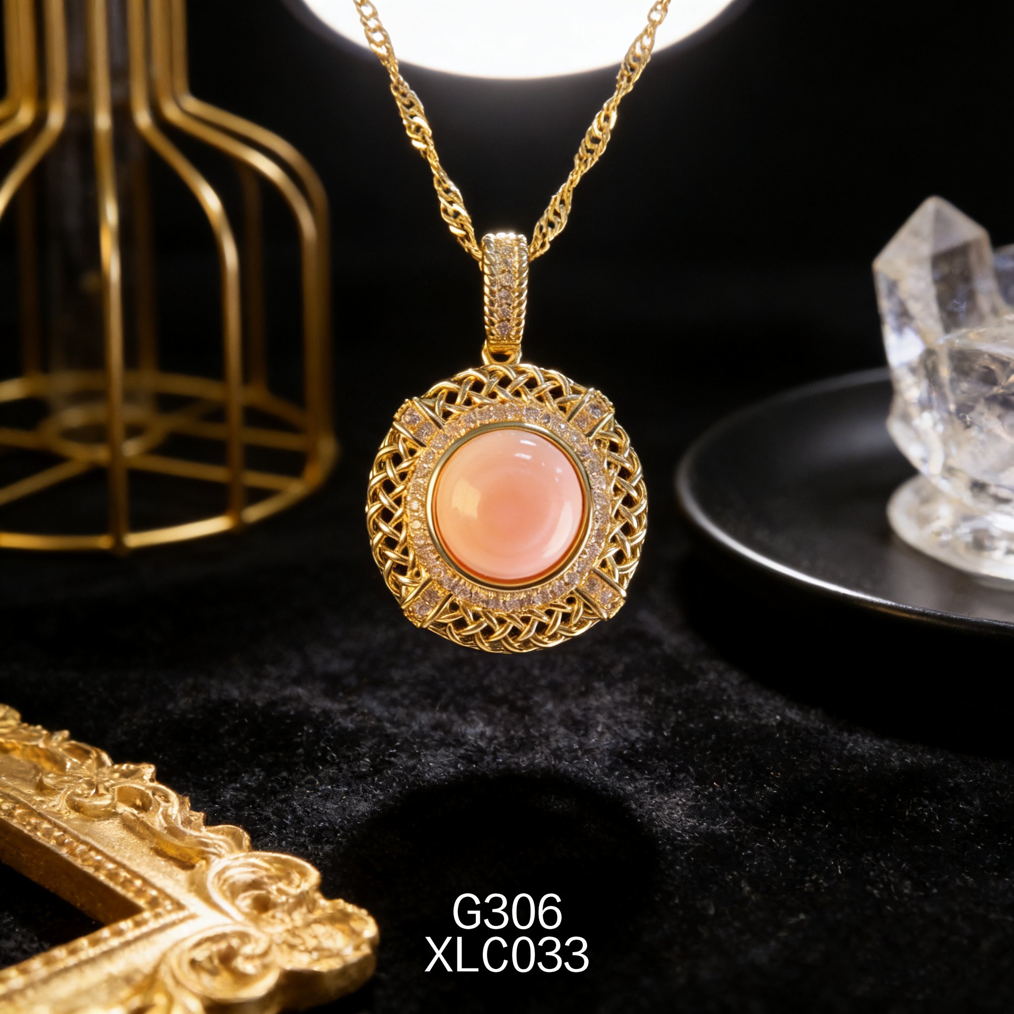 电镀黄金 10mm 圆形网纹女皇贝项链