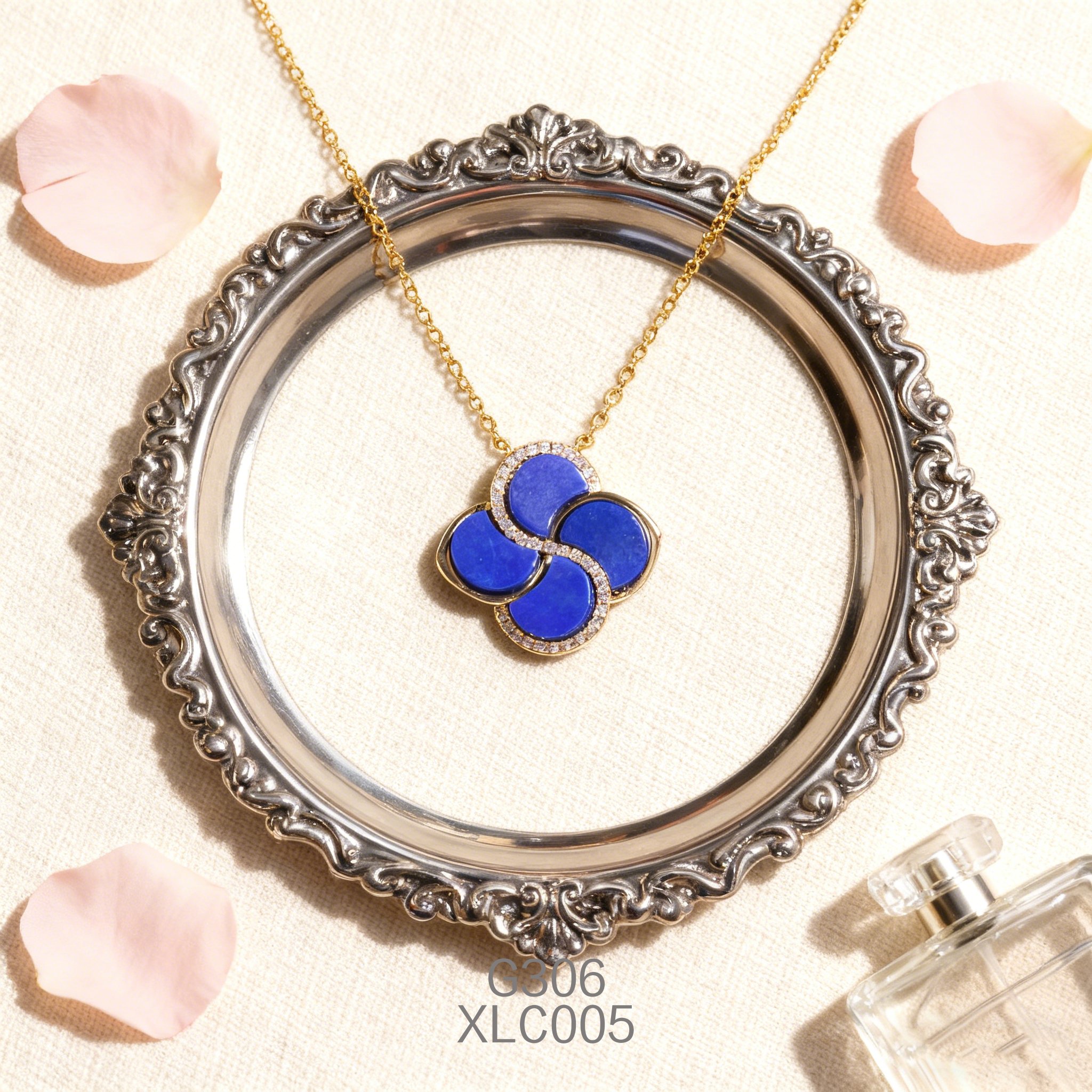 电镀黄金锆石四叶草青金项链