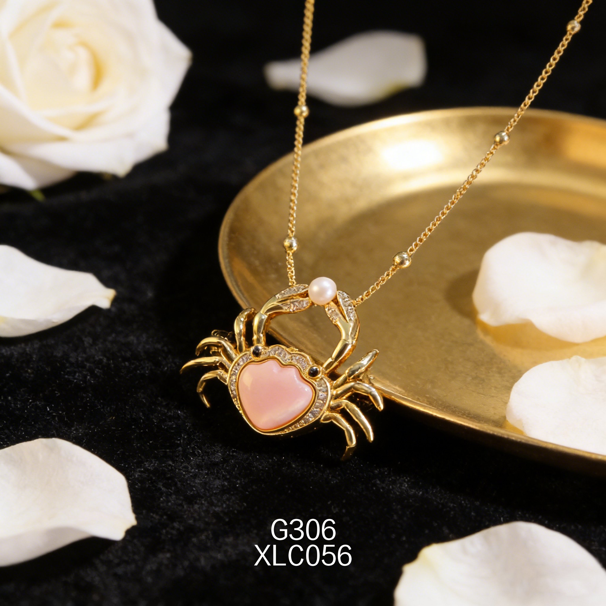 电镀黄金 Akoya3540 女皇贝螃蟹胸针项链