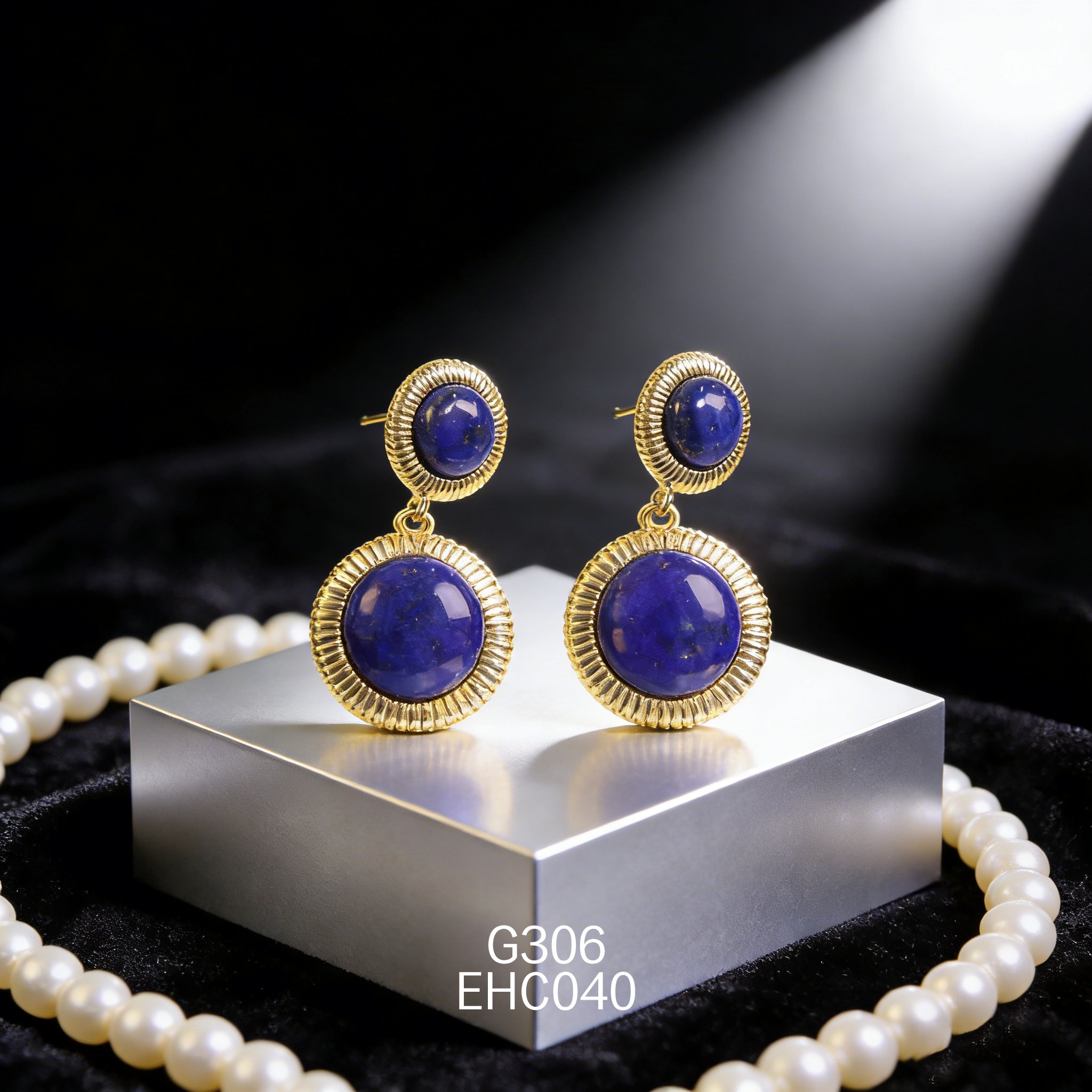 电镀黄金青金石耳环