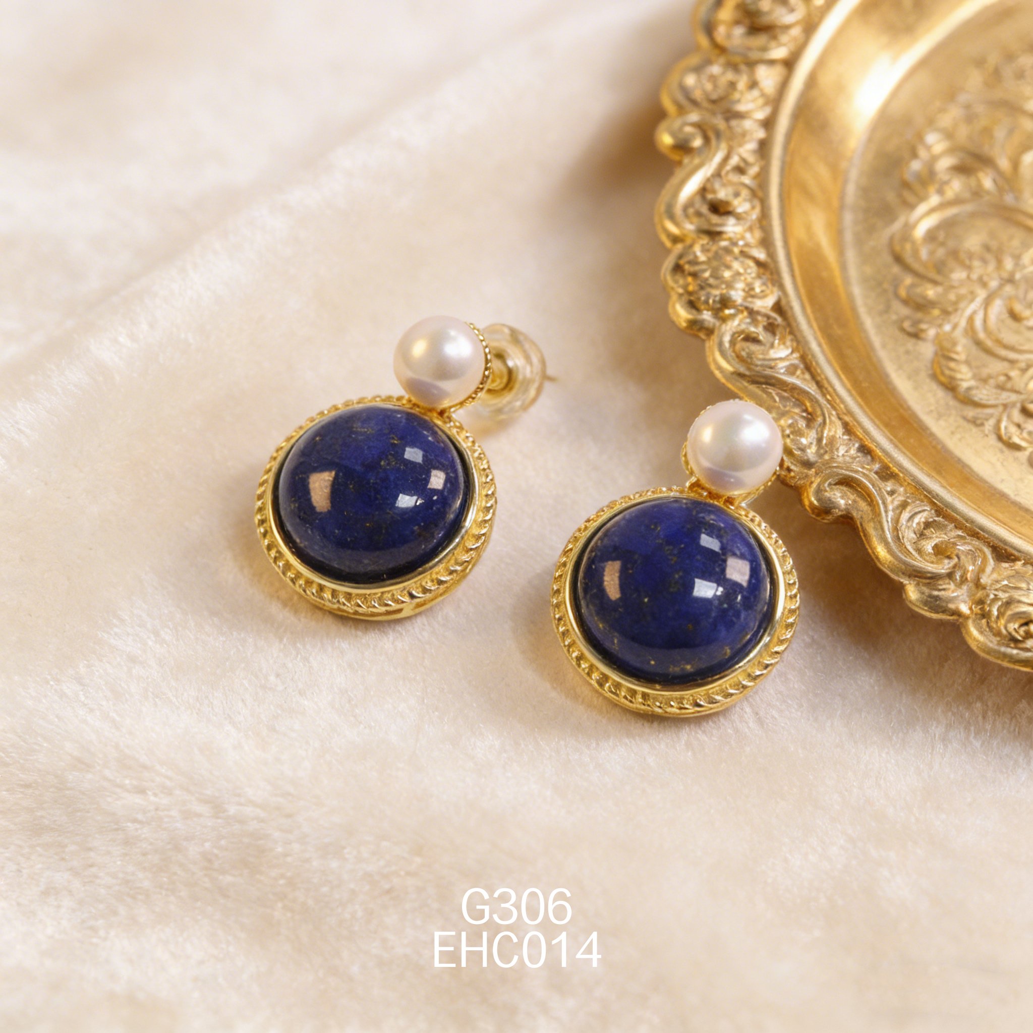 电镀黄金珍珠 + 10mm 青金耳环