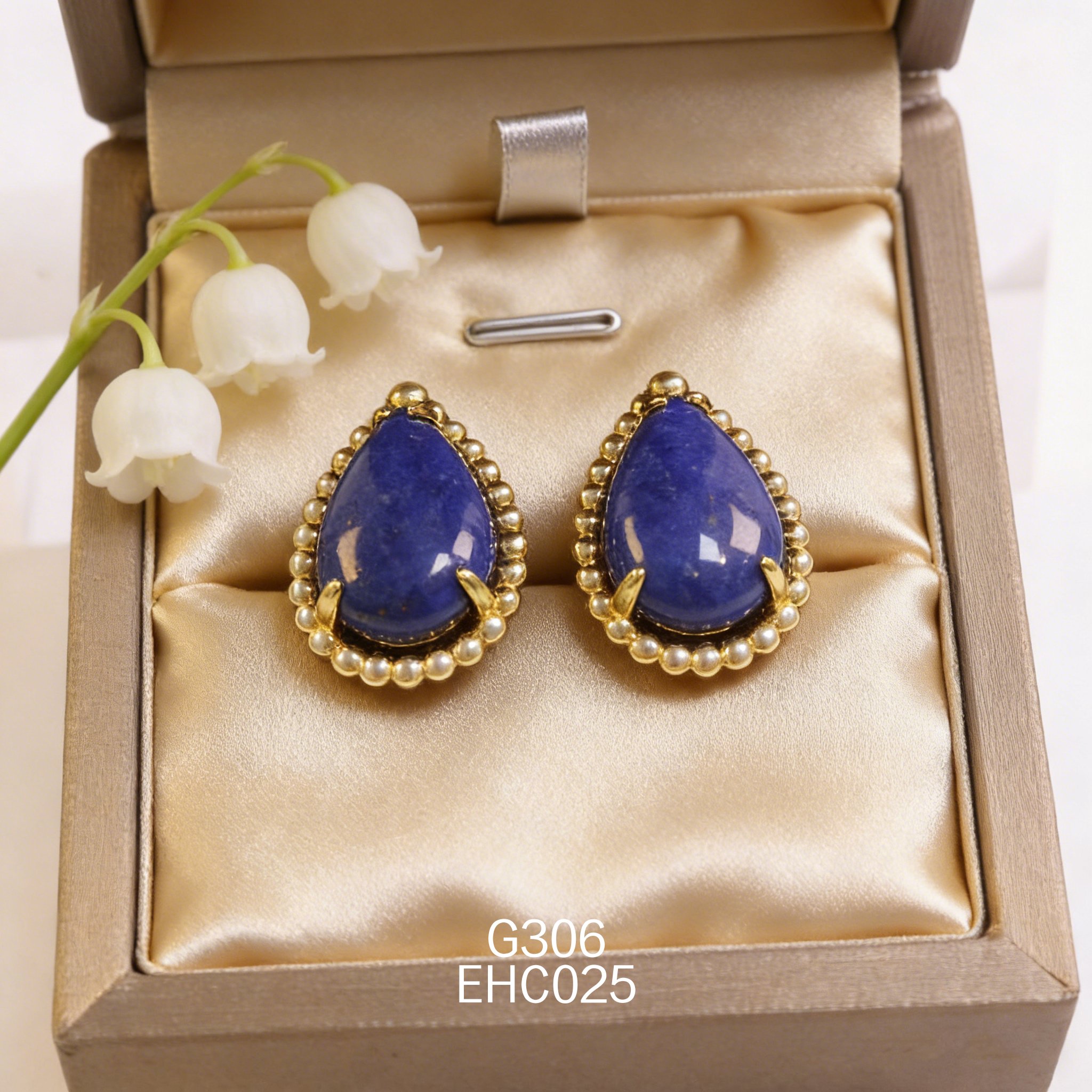 电镀黄金青金石耳环