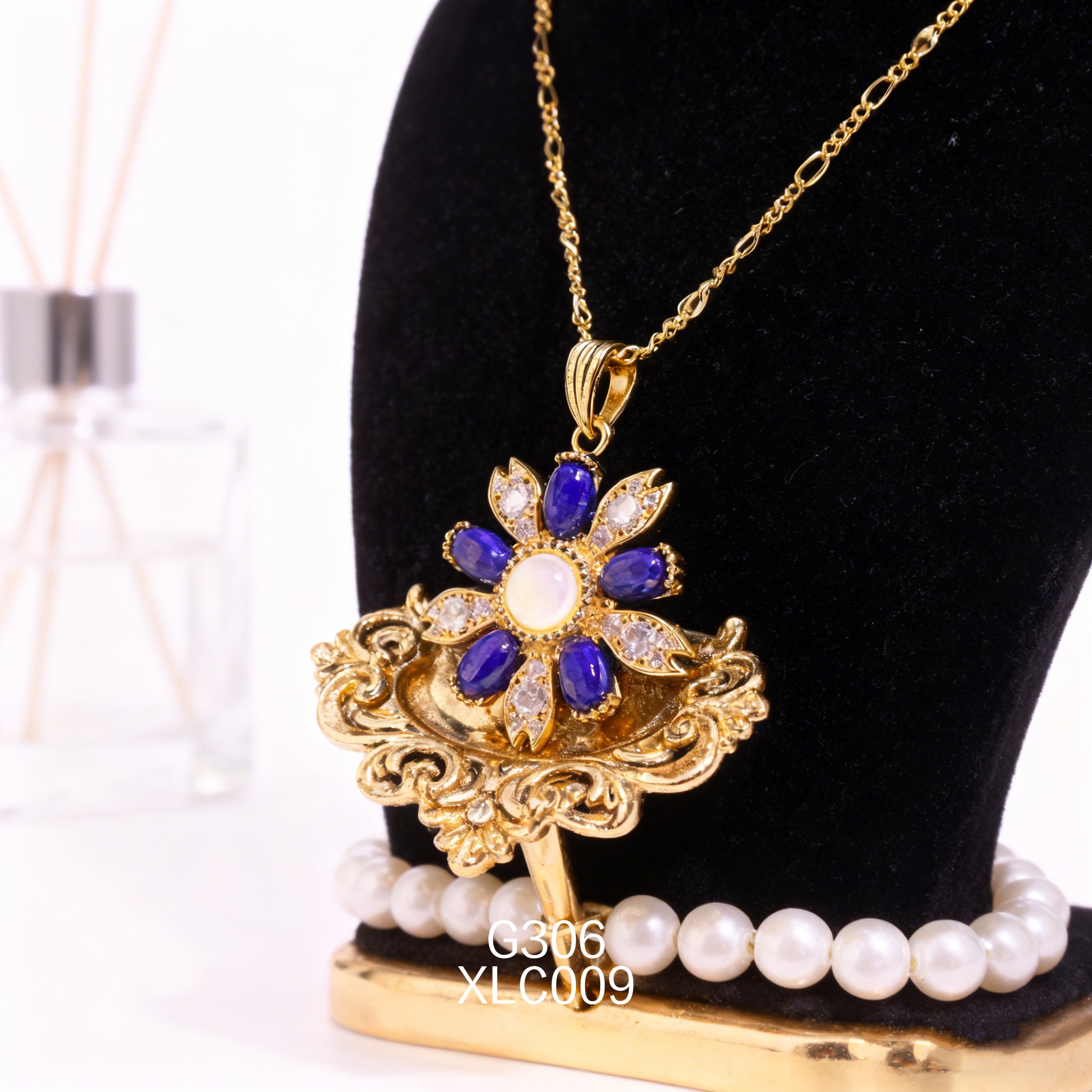 电镀黄金 4 x 6mm 青金 6mm 白贝项链