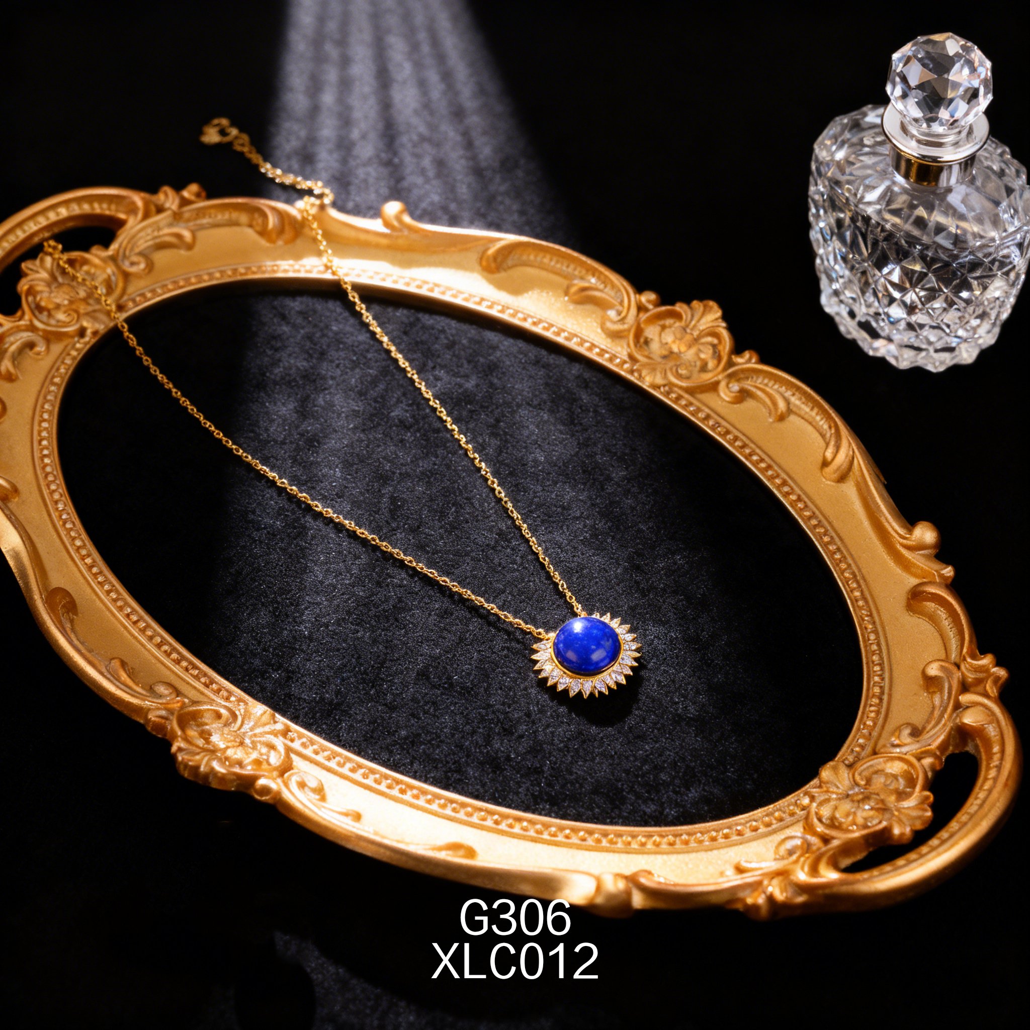 电镀黄金12.6 x 5mm 锆石青金项链