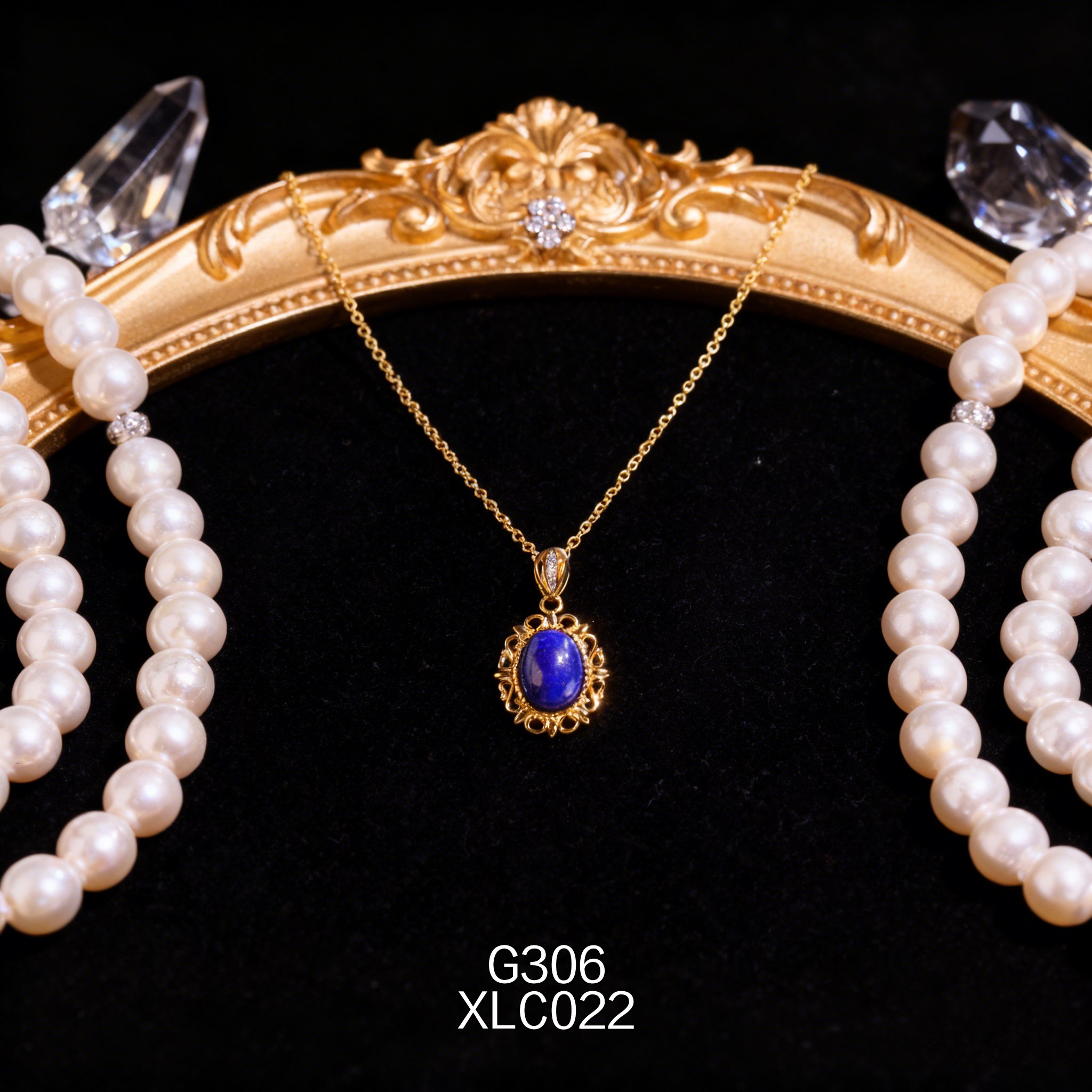 Gold-plated 8 x 11mm Openwork Lapis Lazuli Necklace