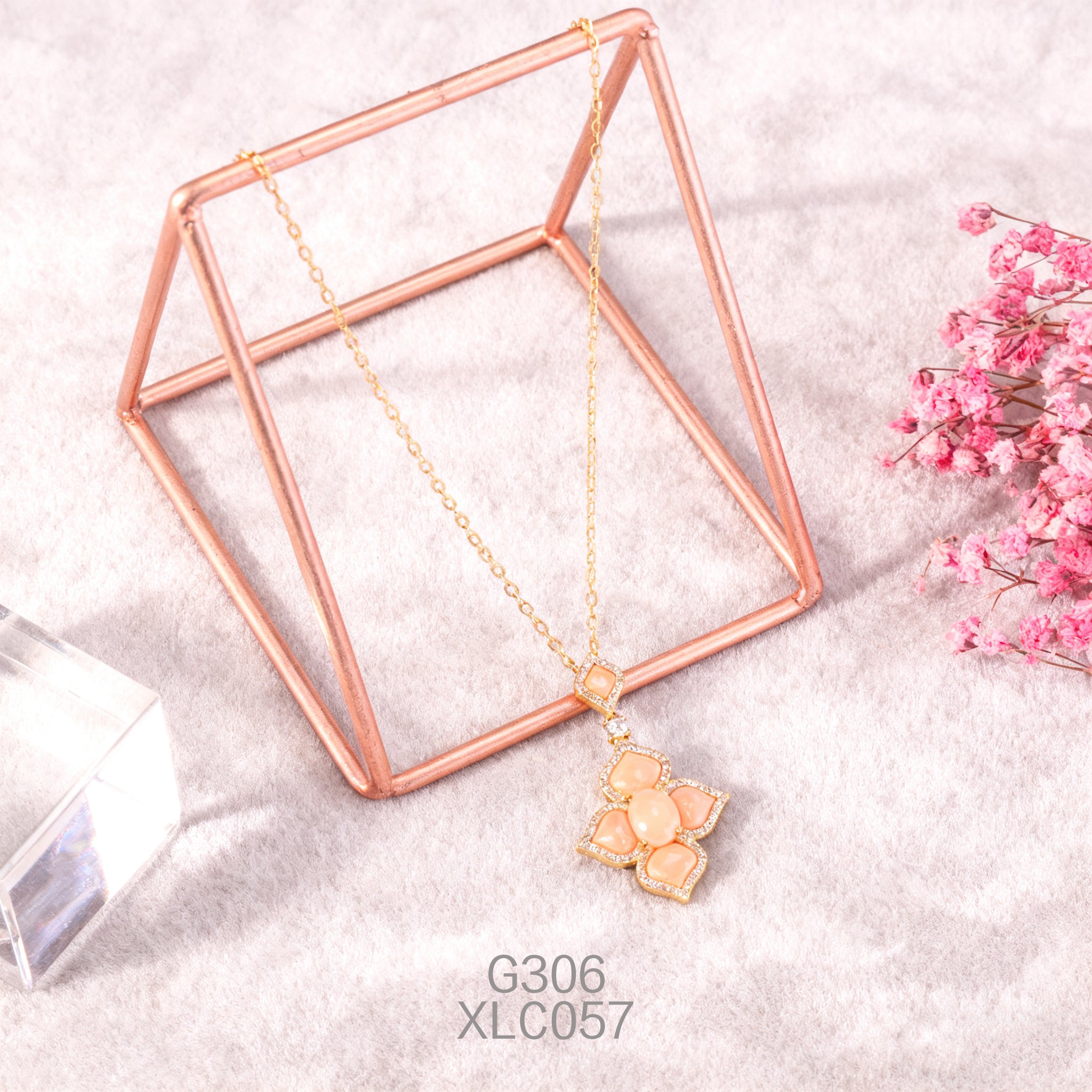 Collana placcata oro con Fiore di Ghiaccio in Zirconia e Abalone