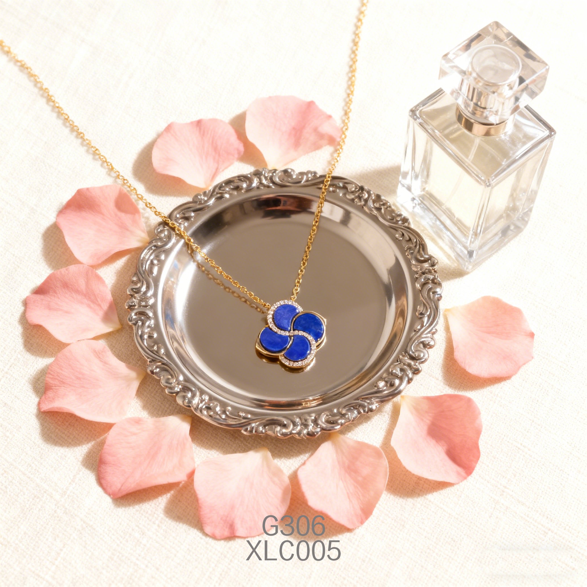 电镀黄金锆石四叶草青金项链