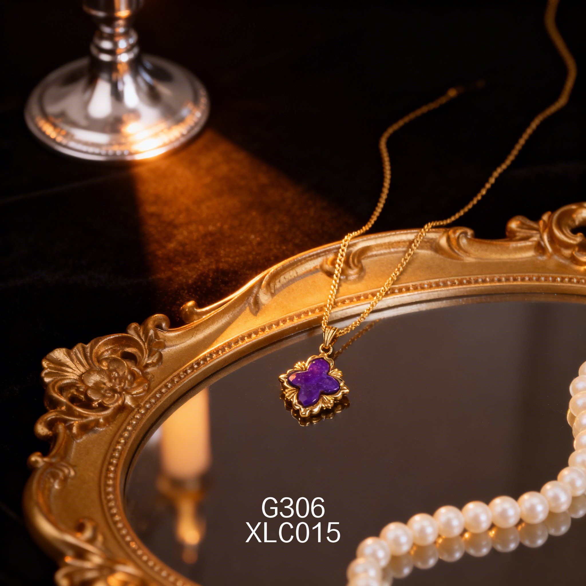 电镀黄金四叶草 12.5 x 14mm 青金项链