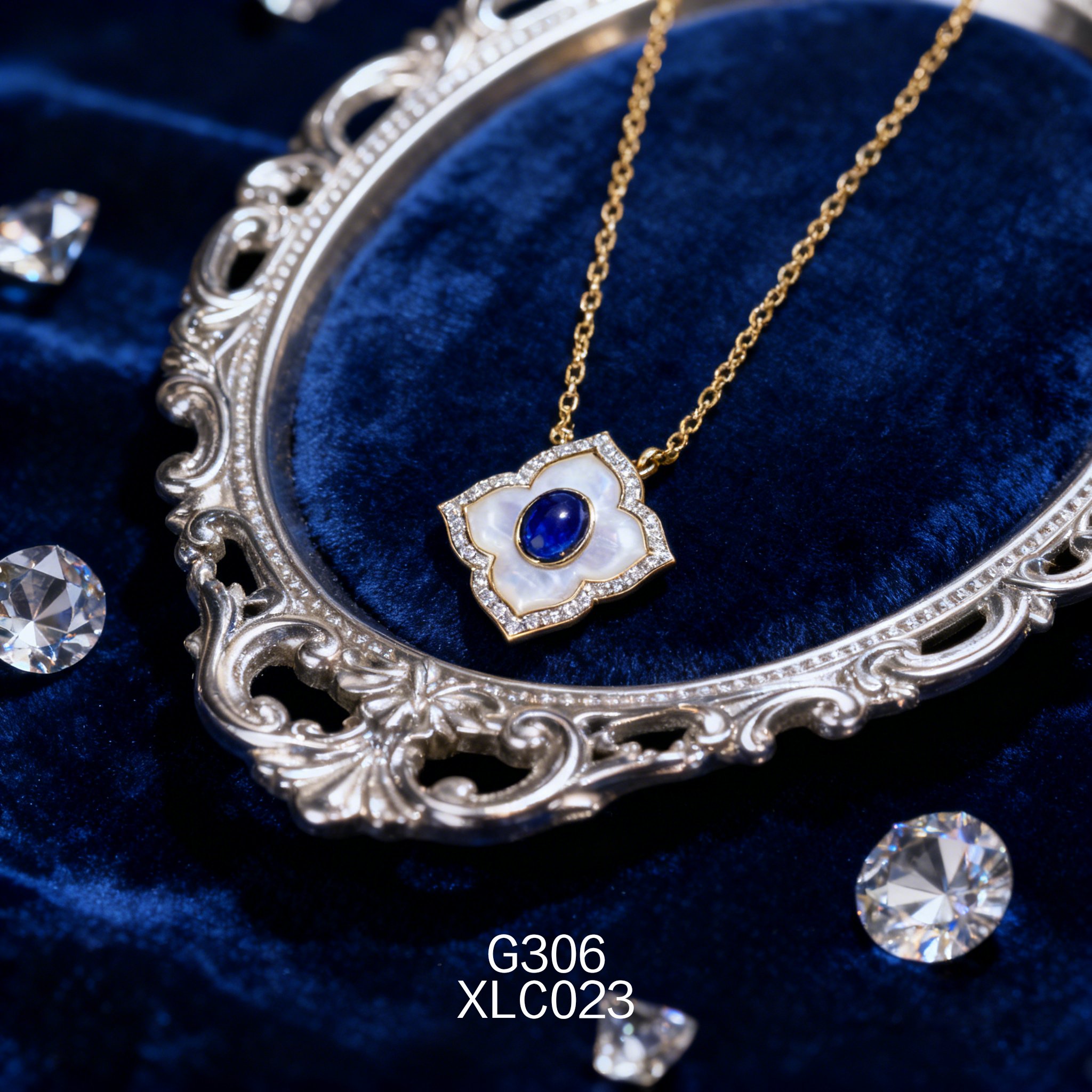 电镀黄金白贝幸运四叶草青金项链