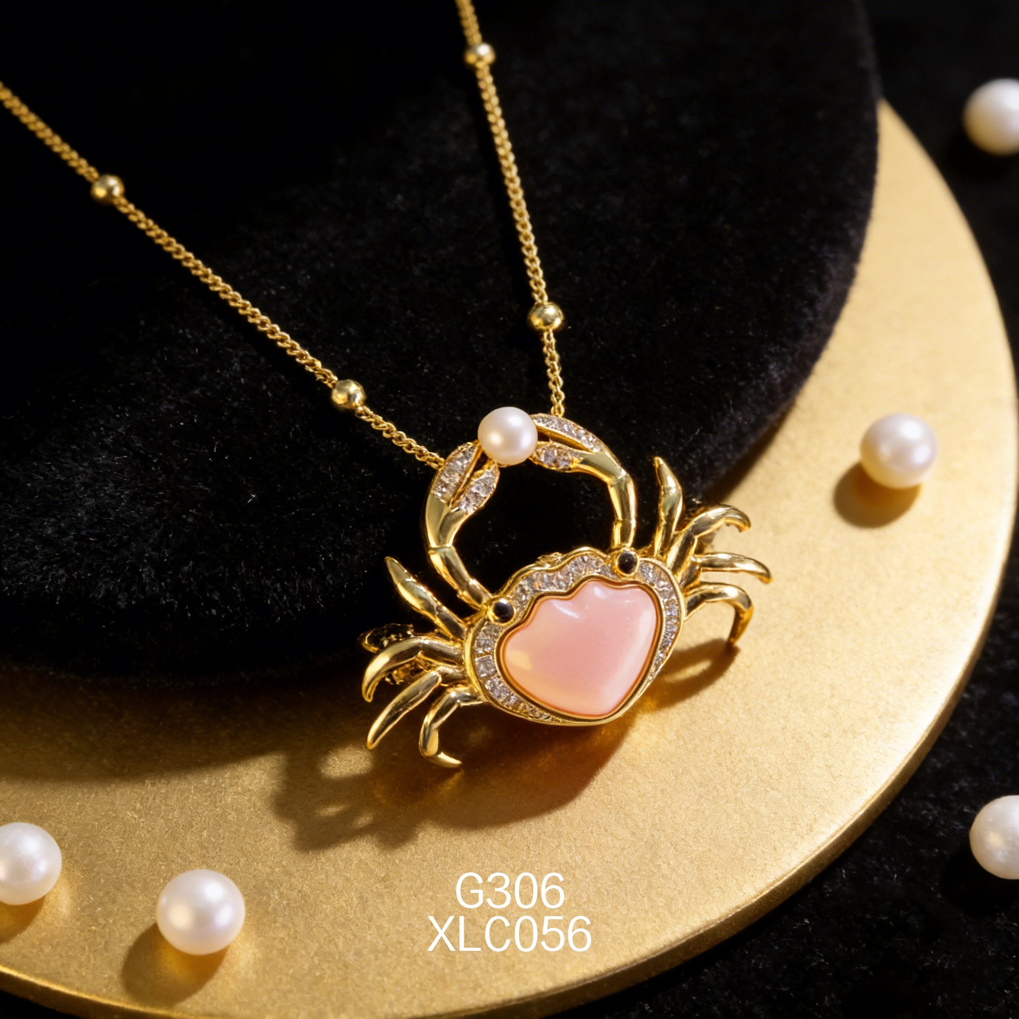 電鍍黃金 Akoya3540 女皇貝螃蟹胸針項鍊