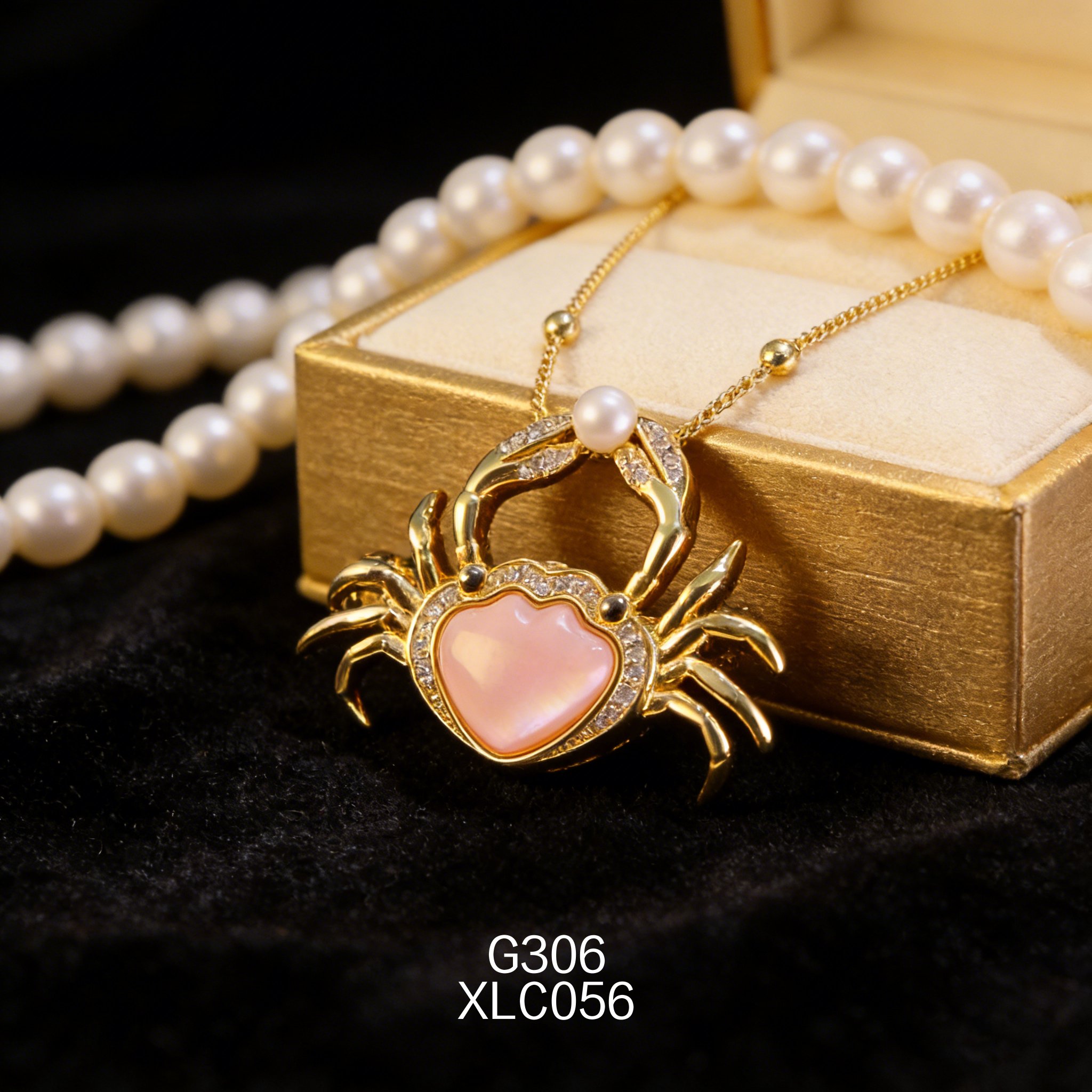 電鍍黃金 Akoya3540 女皇貝螃蟹胸針項鍊