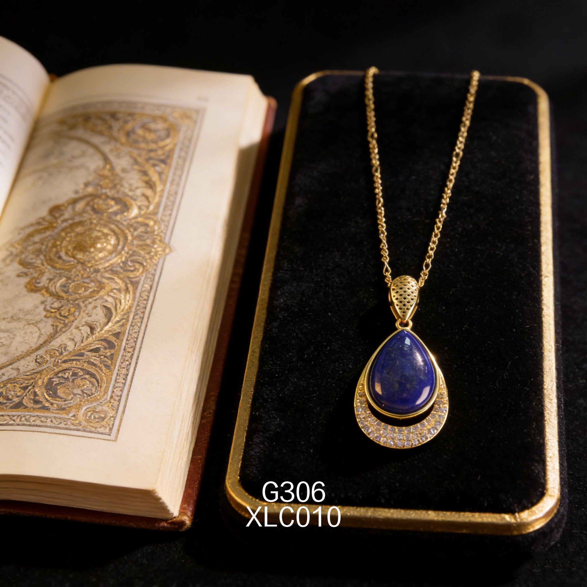 电镀黄金 11 x 16mm 梨形青金项链