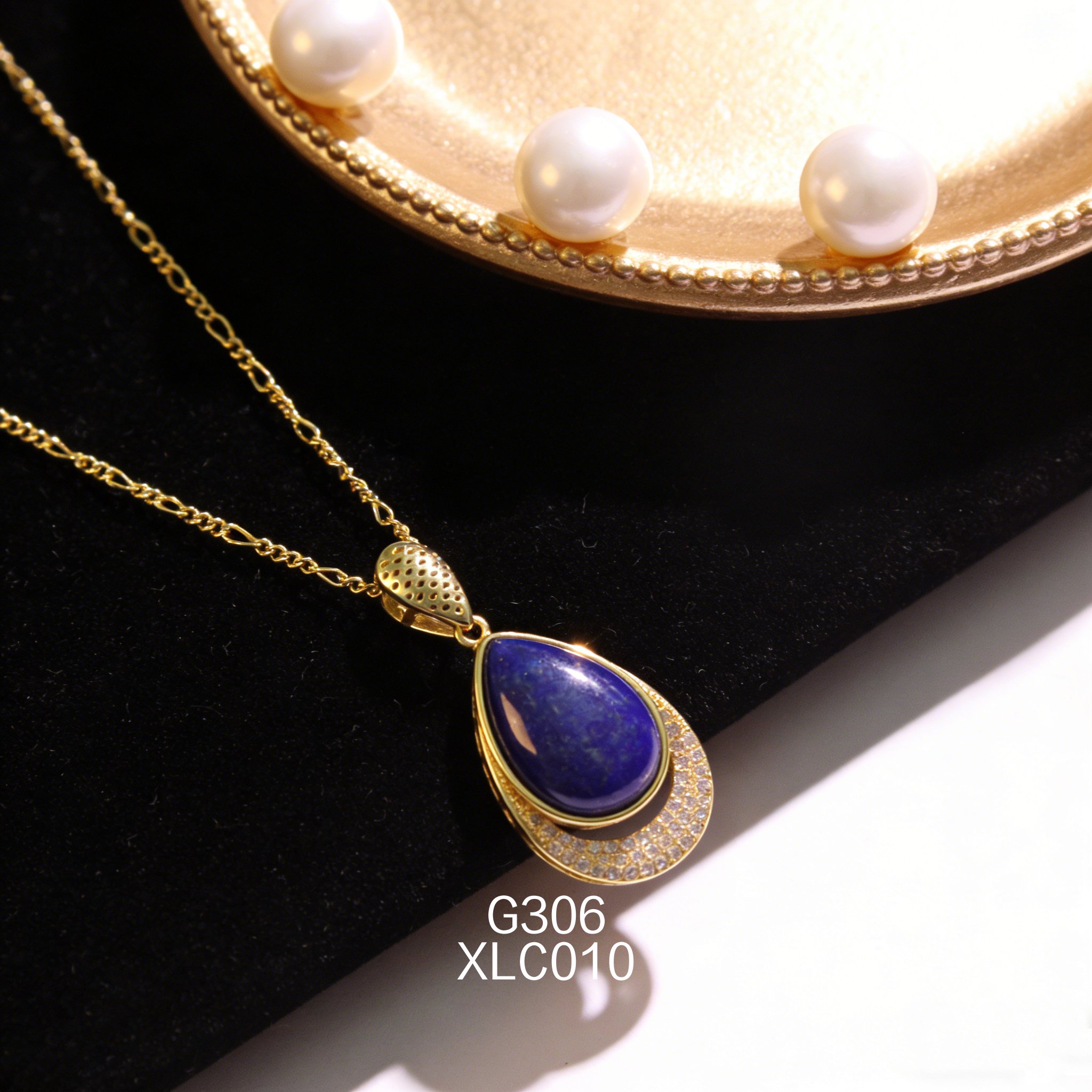 电镀黄金 11 x 16mm 梨形青金项链