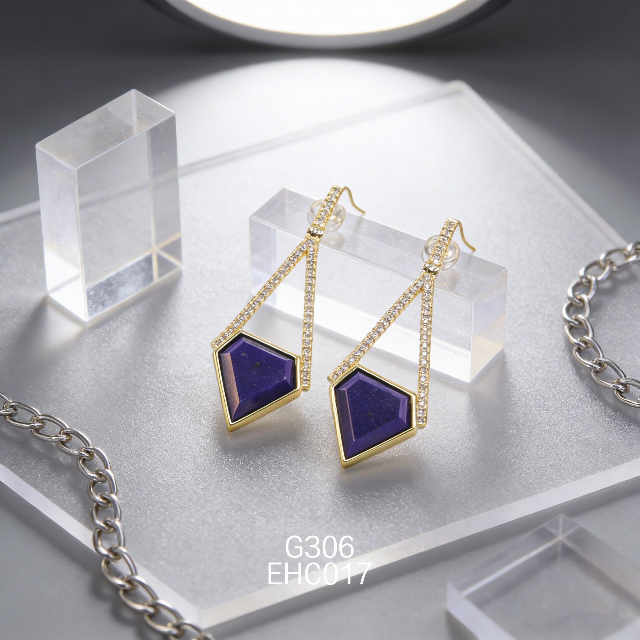 电镀黄金 13mm 钻三角青金耳环