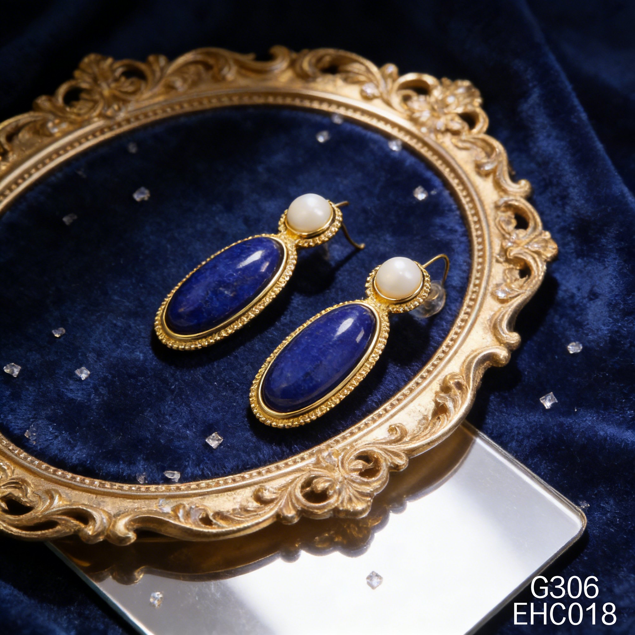 电镀黄金白贝青金石耳环