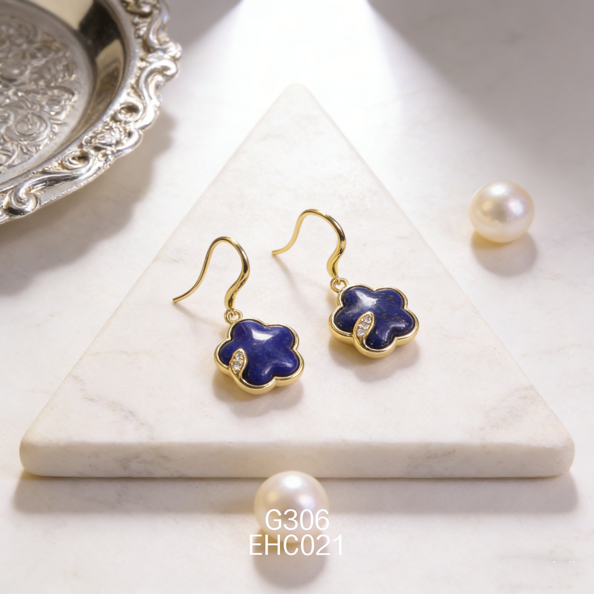 電鍍黃金青金石耳環