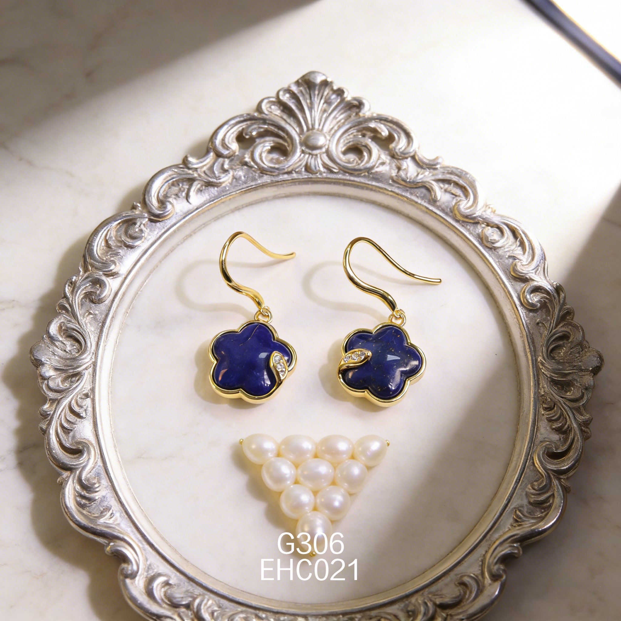 電鍍黃金青金石耳環