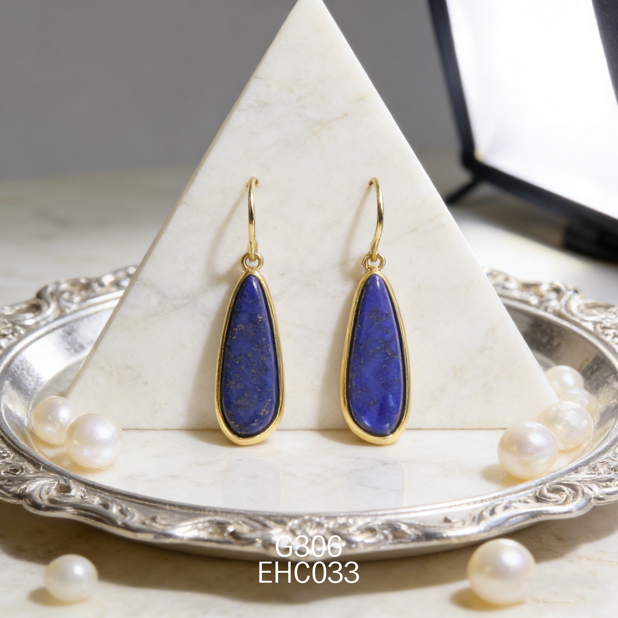 電鍍黃金青金石耳環