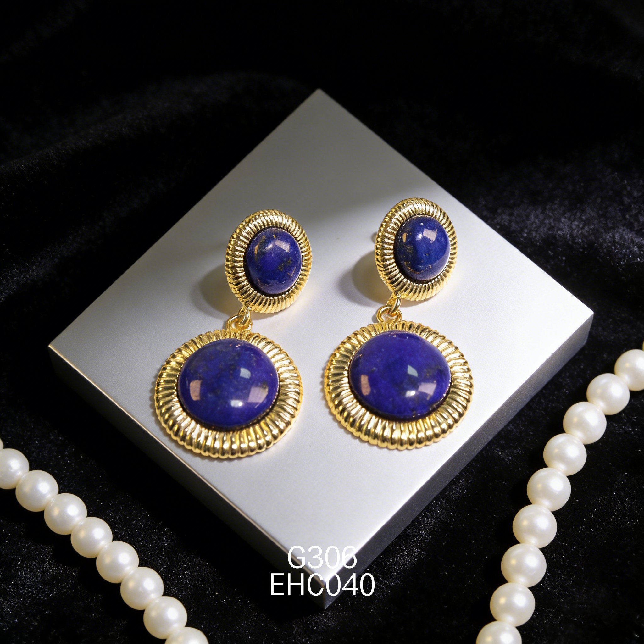 電鍍黃金青金石耳環