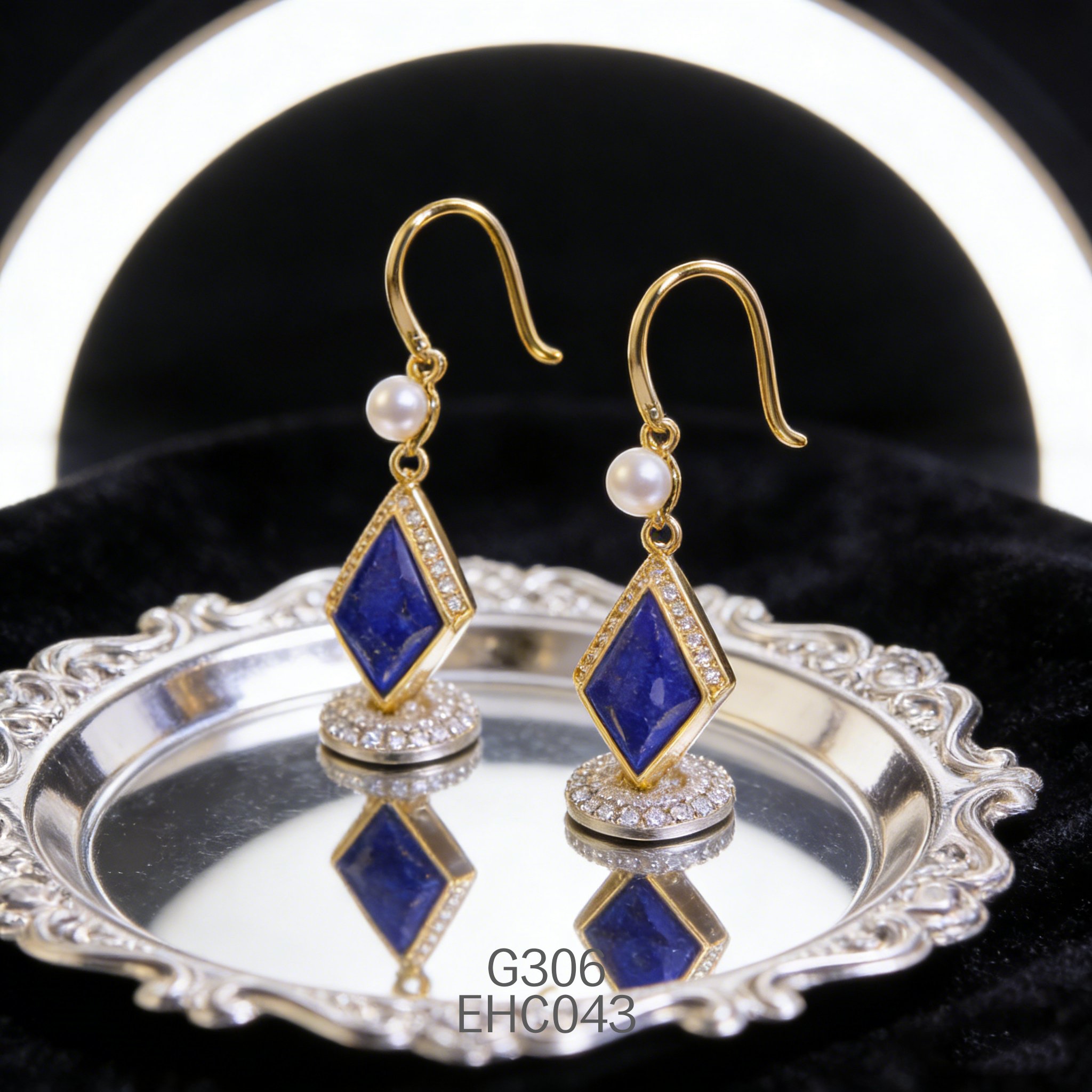 电镀黄金珍珠 + 6 x 12mm 角度青金耳环