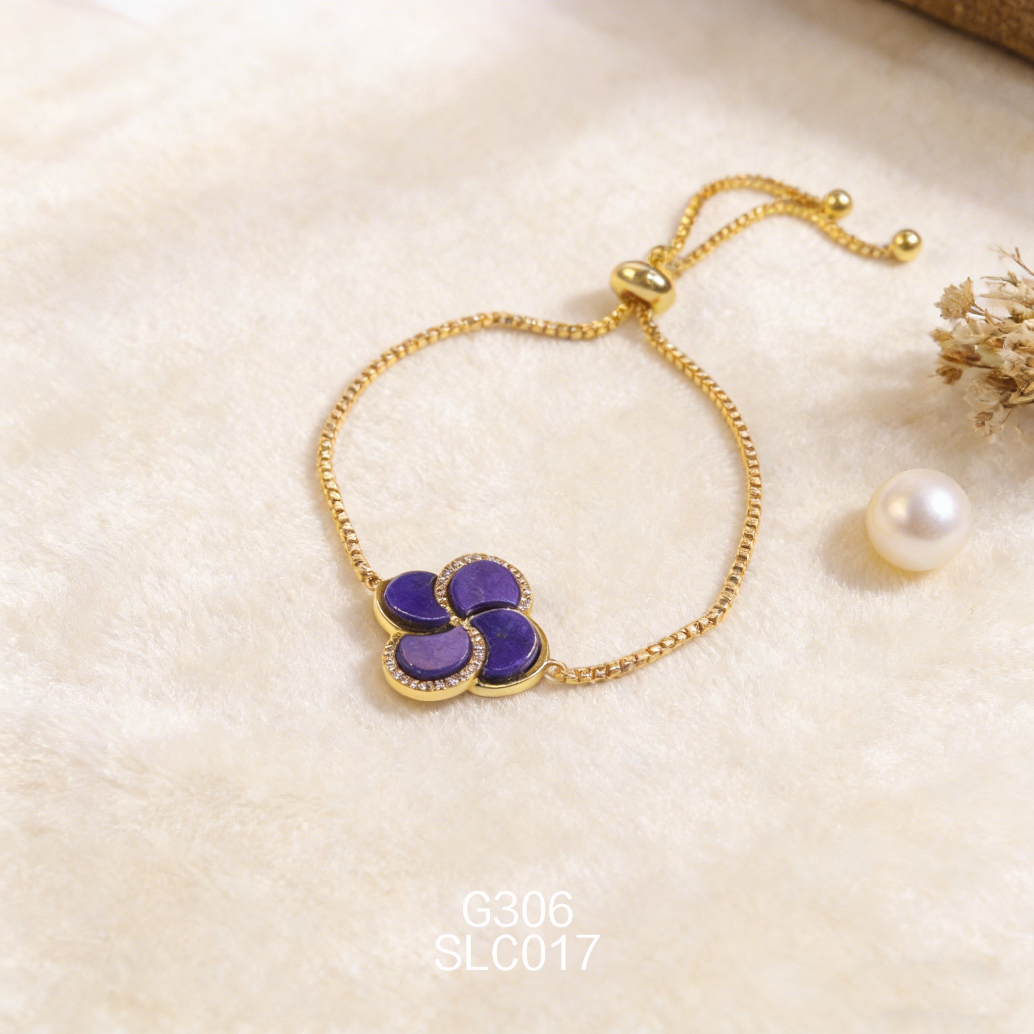 电镀黄金四叶草锆石青金手链