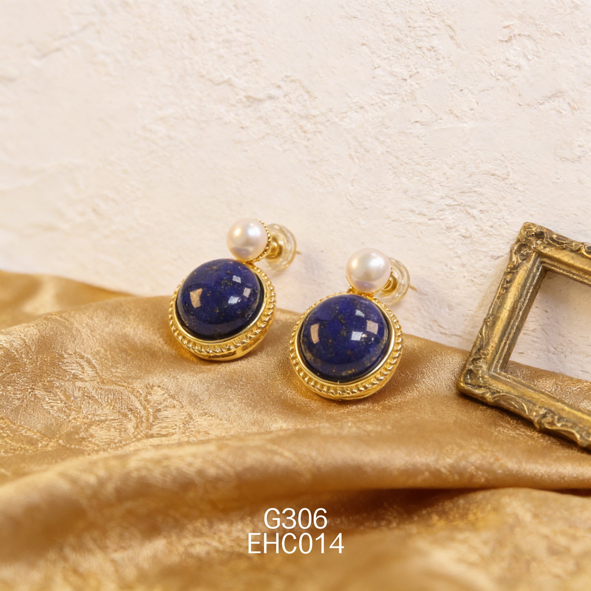 电镀黄金珍珠 + 10mm 青金耳环