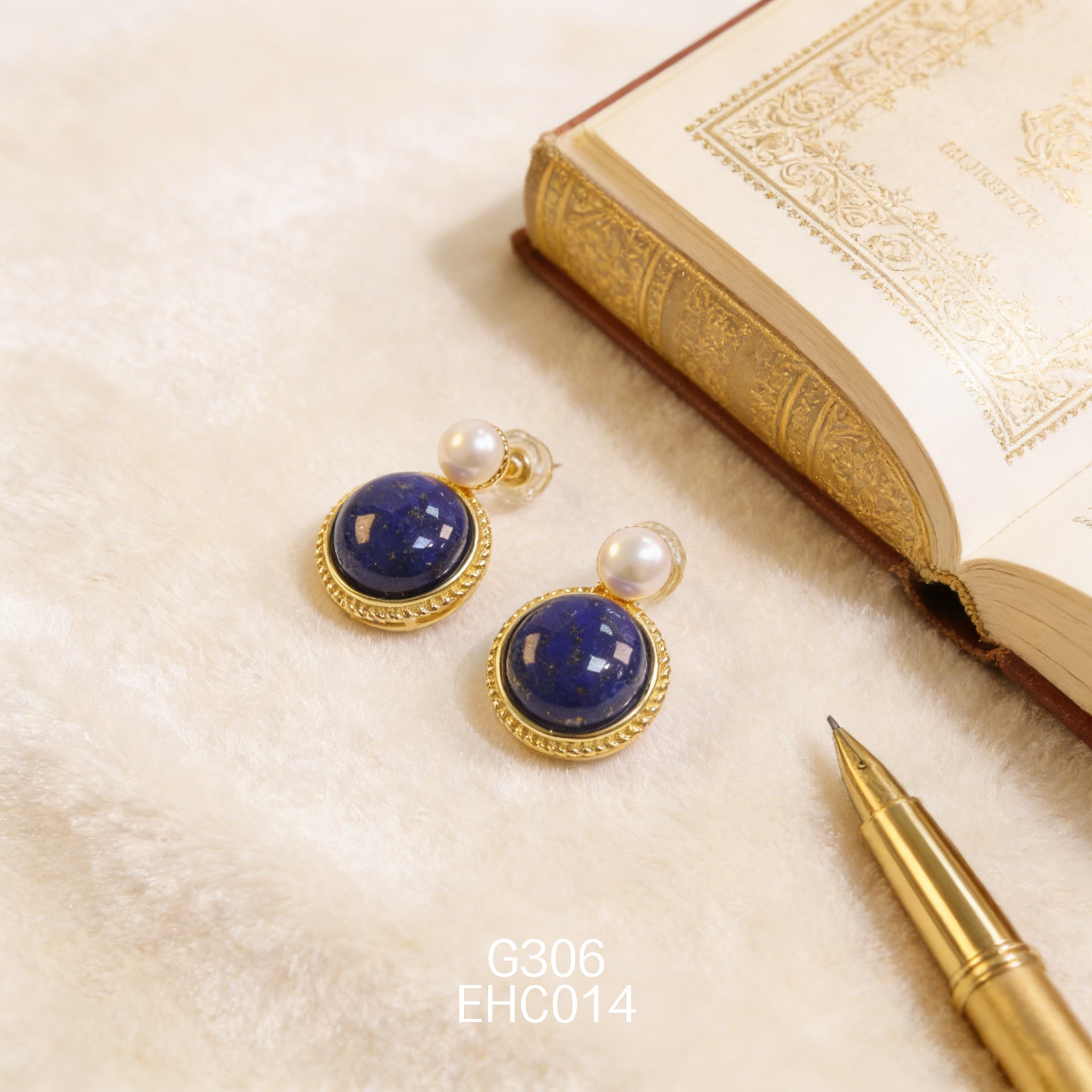 电镀黄金珍珠 + 10mm 青金耳环