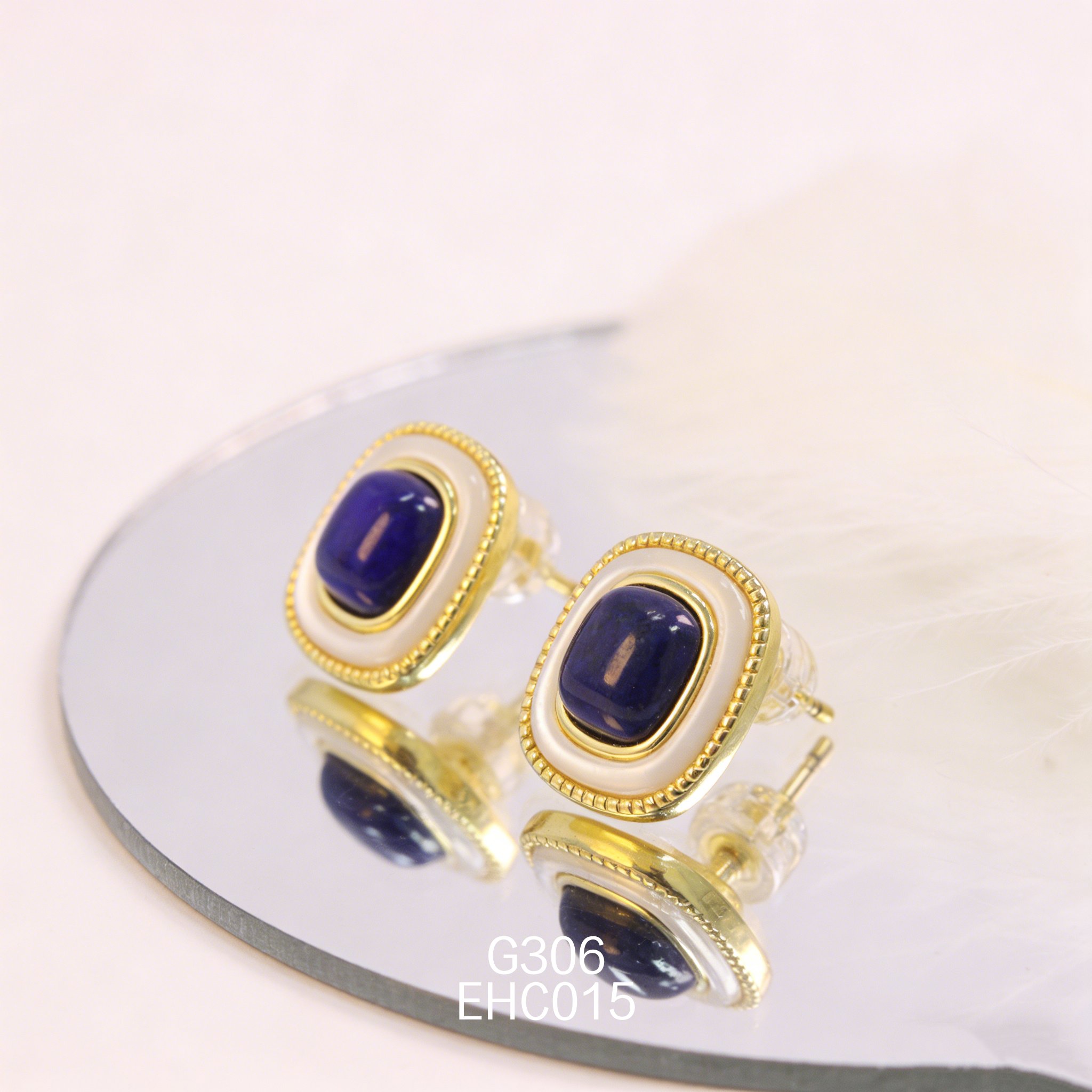 电镀黄金青金白贝方糖耳环