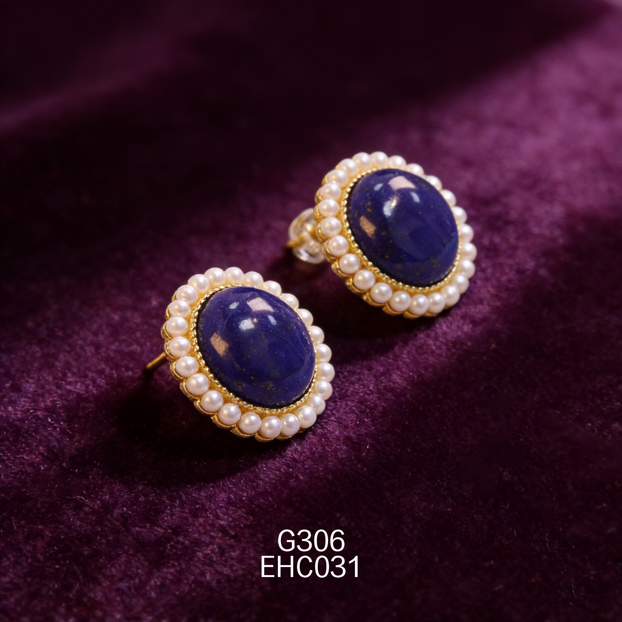 电镀黄金 12.6 x 5mm 青金珍珠耳环