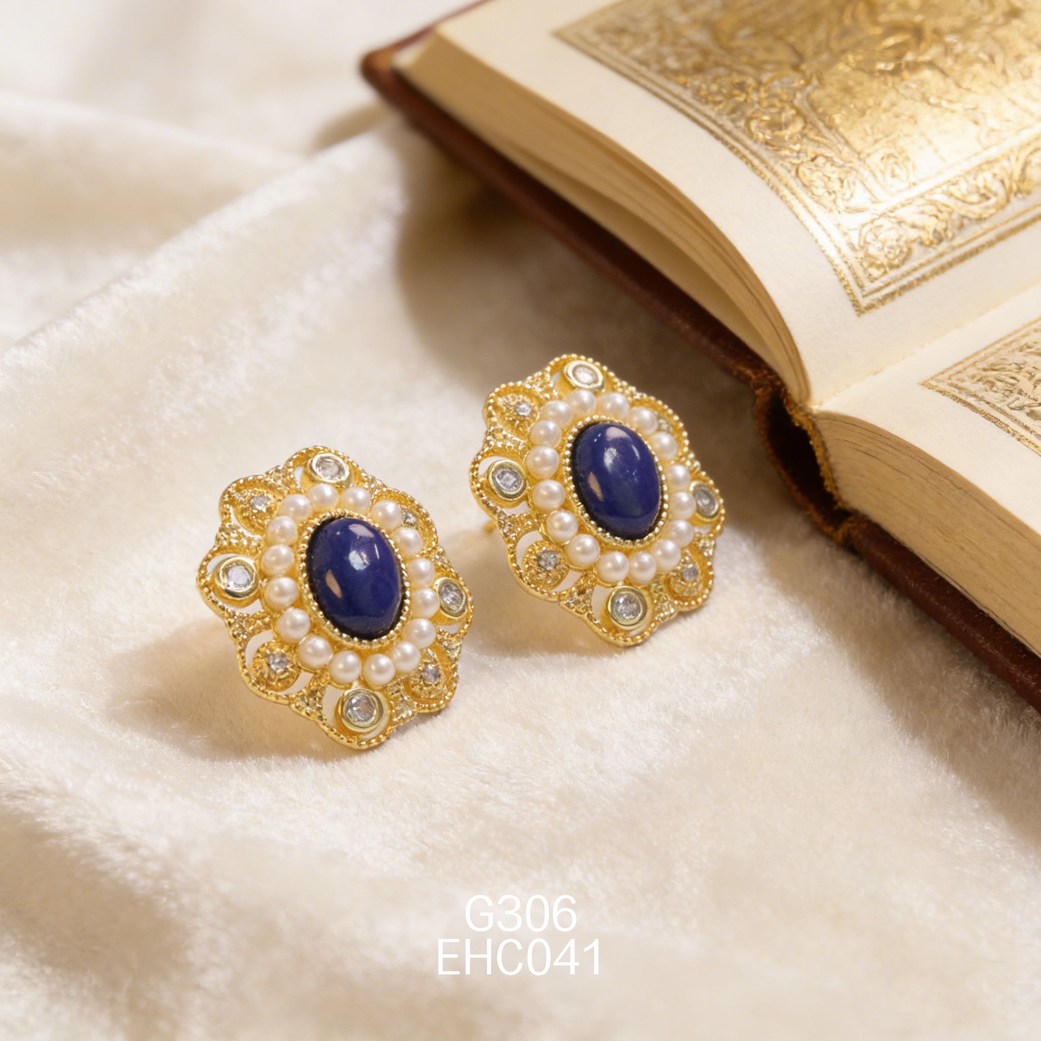 電鍍黃金 6 x 8mm 青金耳環