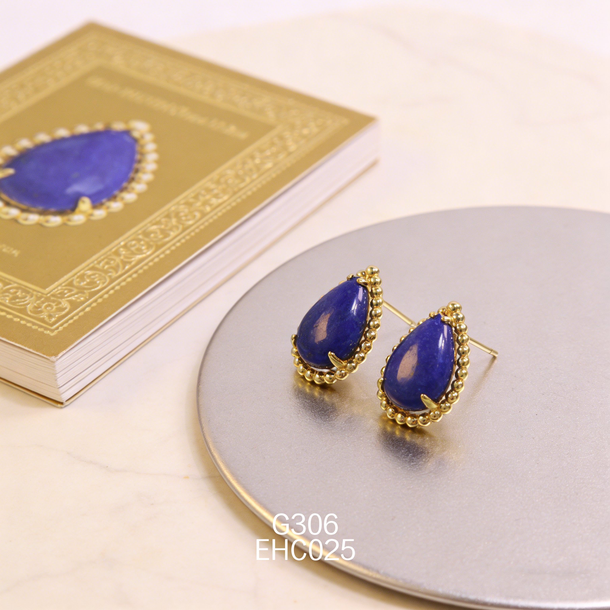 电镀黄金青金石耳环