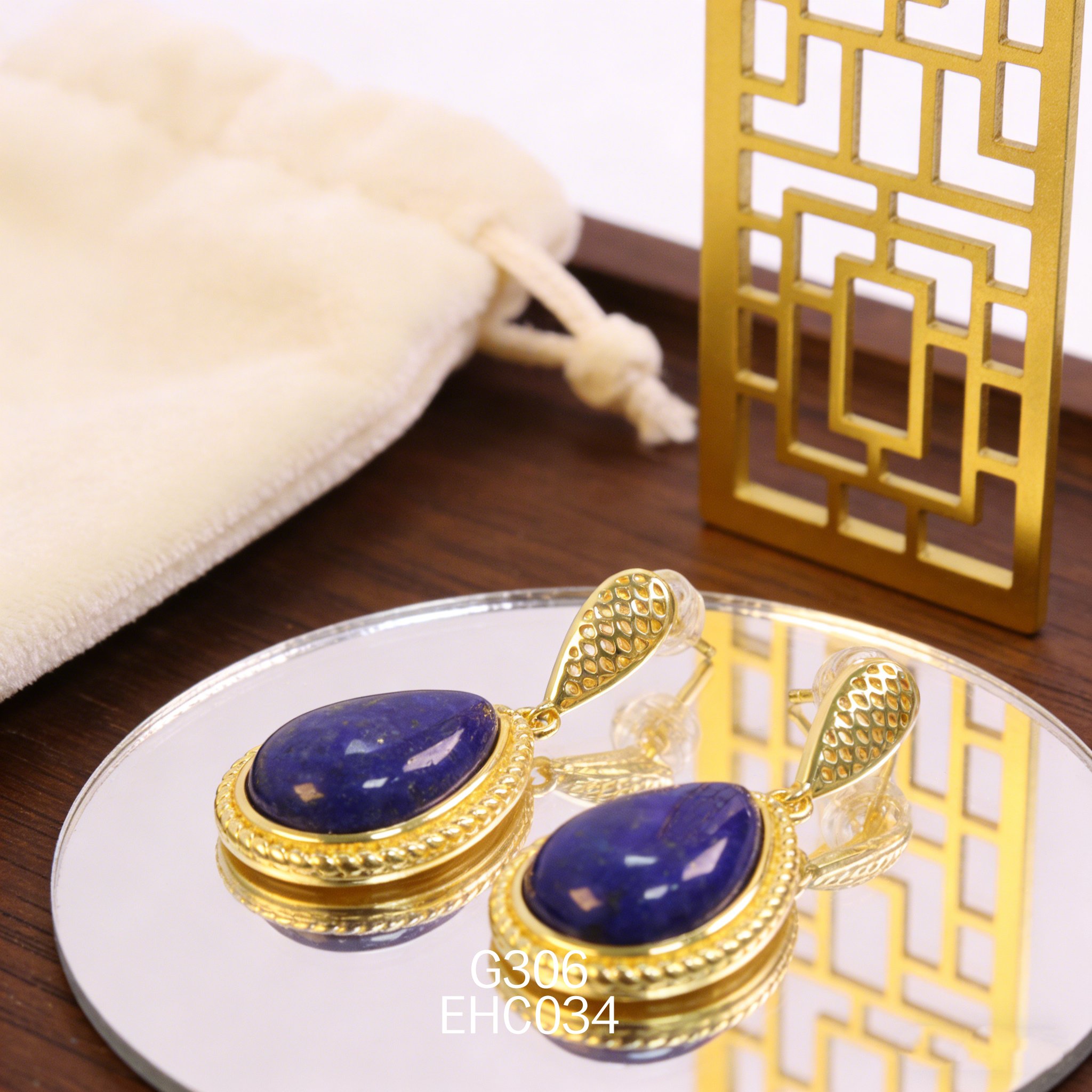 电镀黄金梨形青金耳环