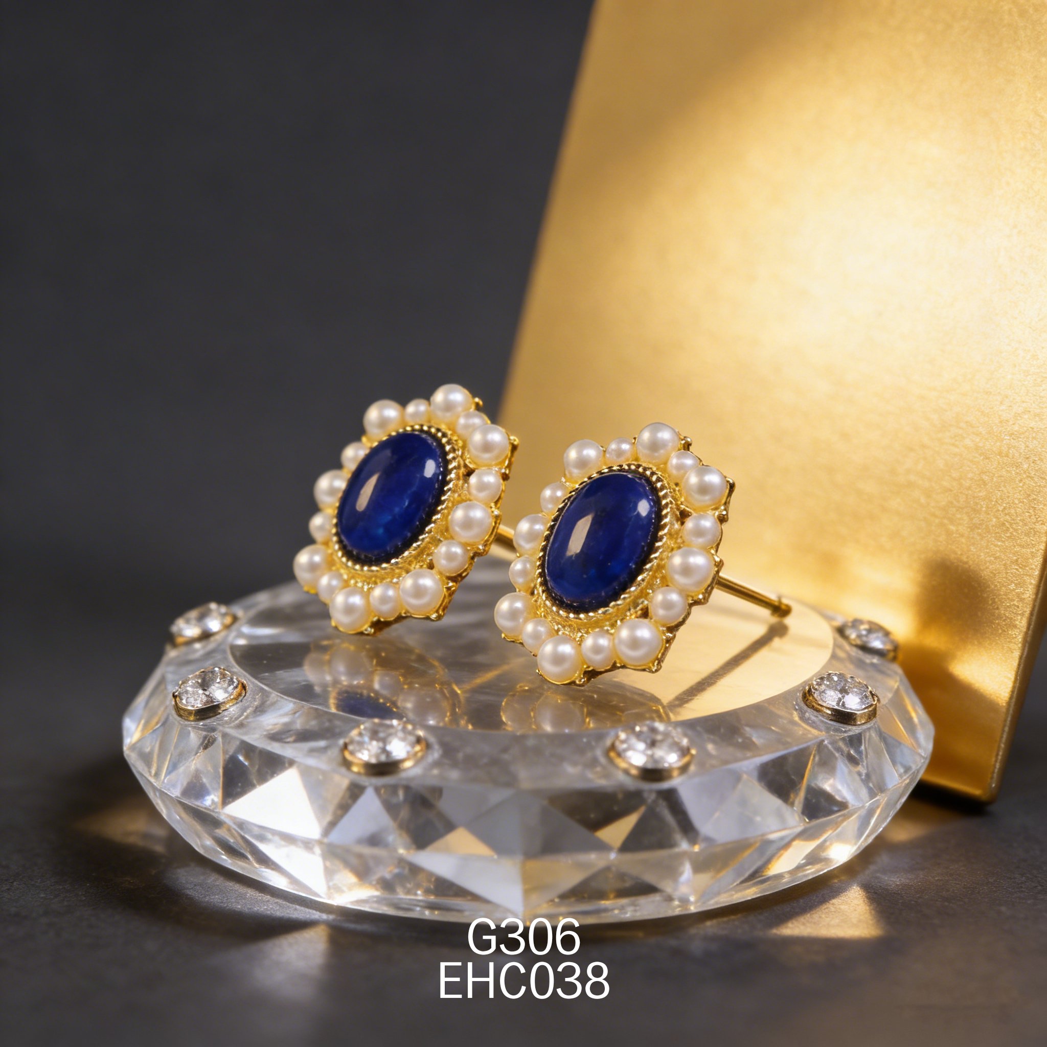 电镀黄金青金石耳环