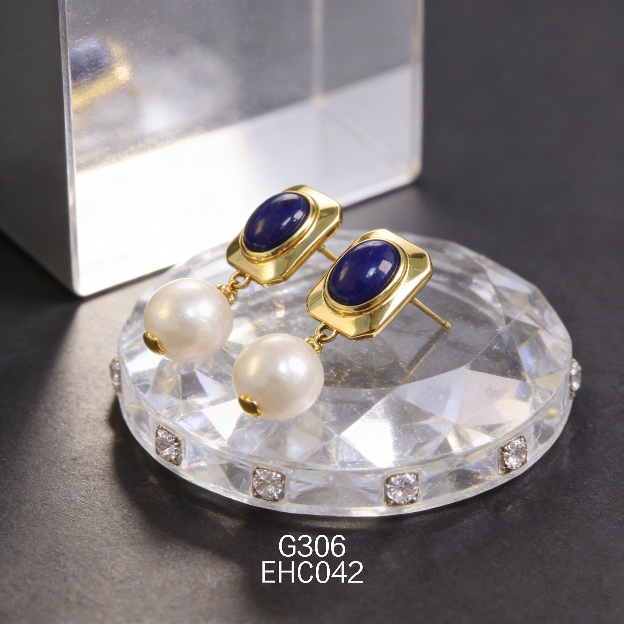 电镀黄金青金爱迪生珍珠耳环