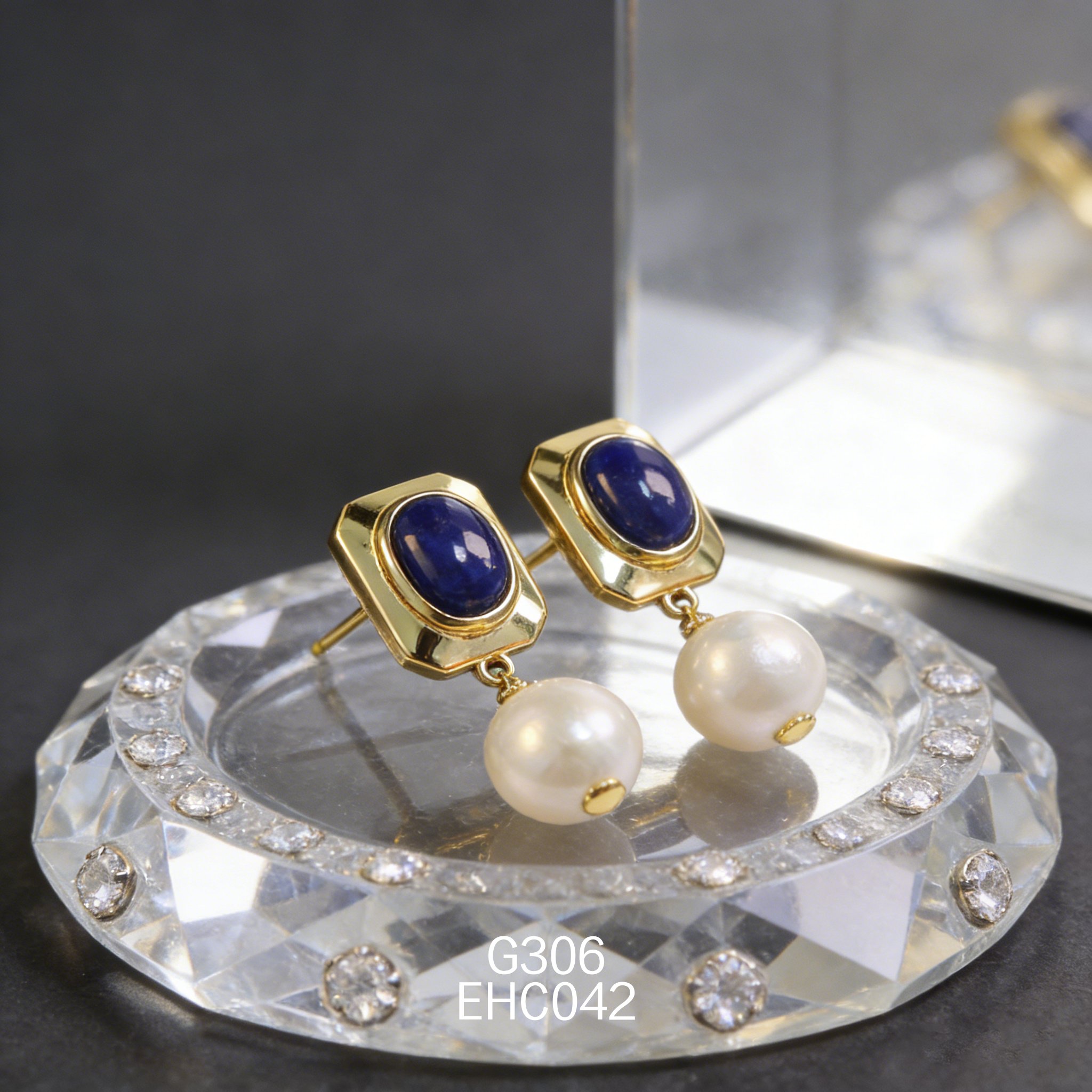 电镀黄金青金爱迪生珍珠耳环