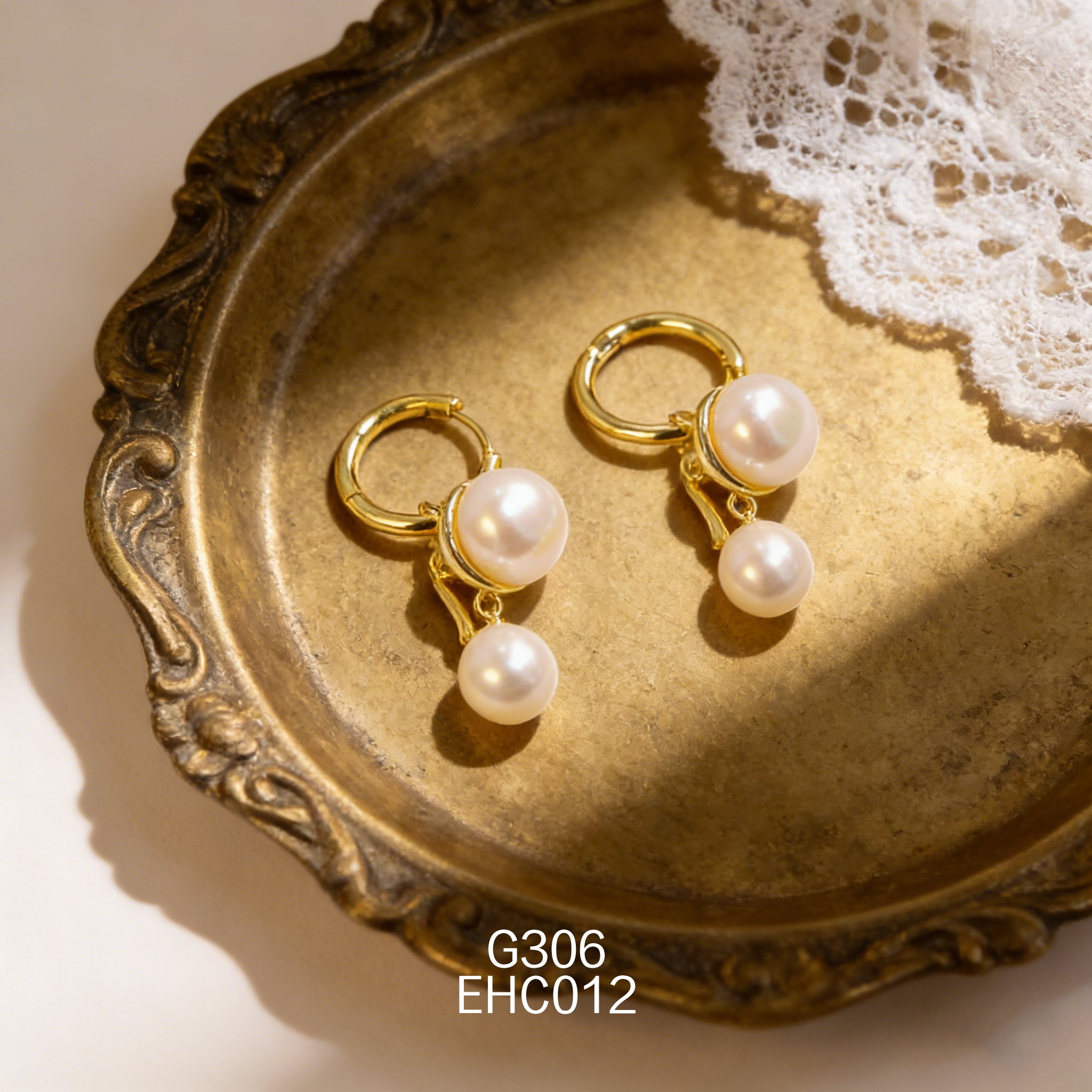 电镀黄金珍珠耳环